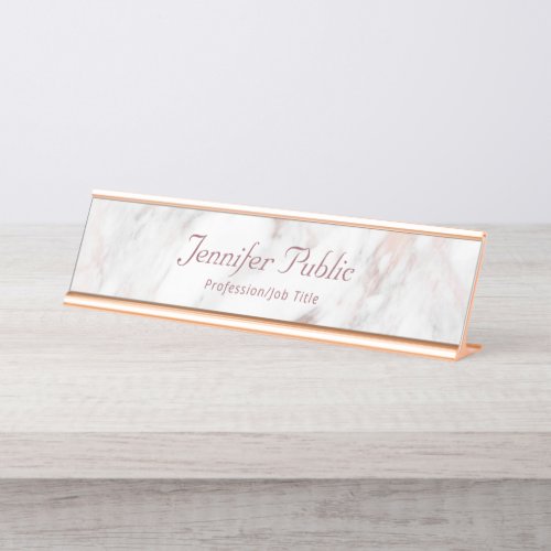 Trendy Professional Elegant Rosegold Marble Modern Desk Name Plate