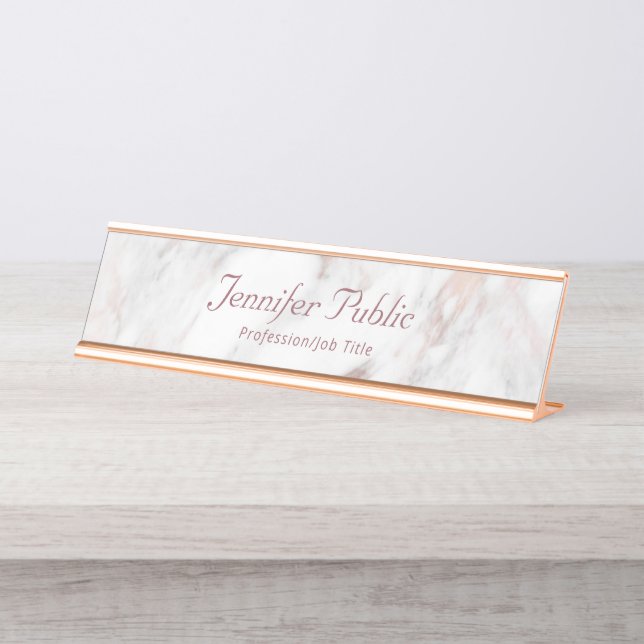 Trendy Professional Elegant Rosegold Marble Modern Desk Name Plate (Front)