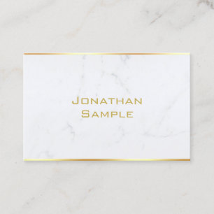 Trendy Professional Elegant White Marble Gold Text Business Card