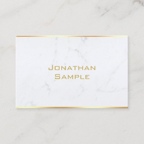 Trendy Professional Elegant White Marble Gold Text Business Card