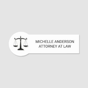 Trendy Professional Lawyer Attorney Black white Name Tag