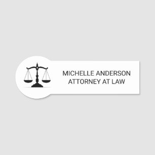 Trendy Professional Lawyer Attorney Black white Name Tag