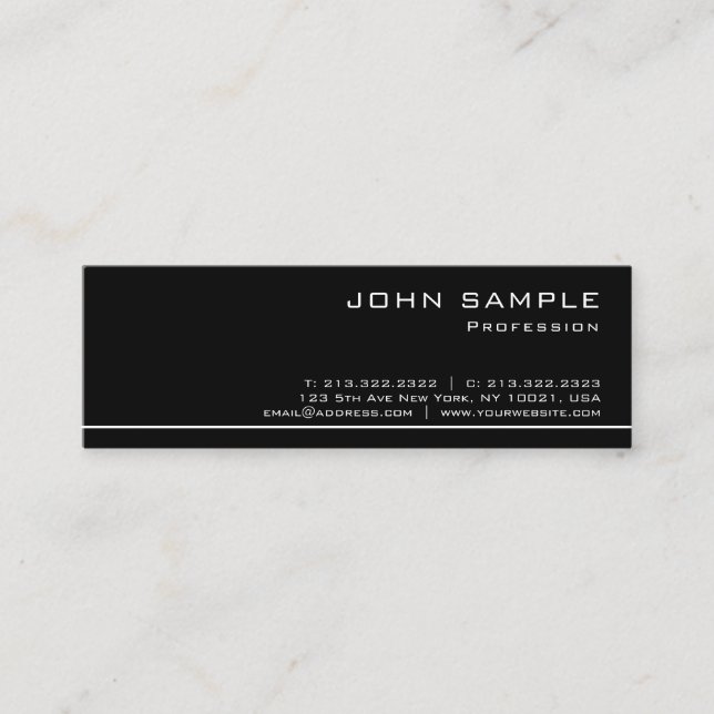 Trendy Professional Modern Black White Semi Gloss Mini Business Card (Front)