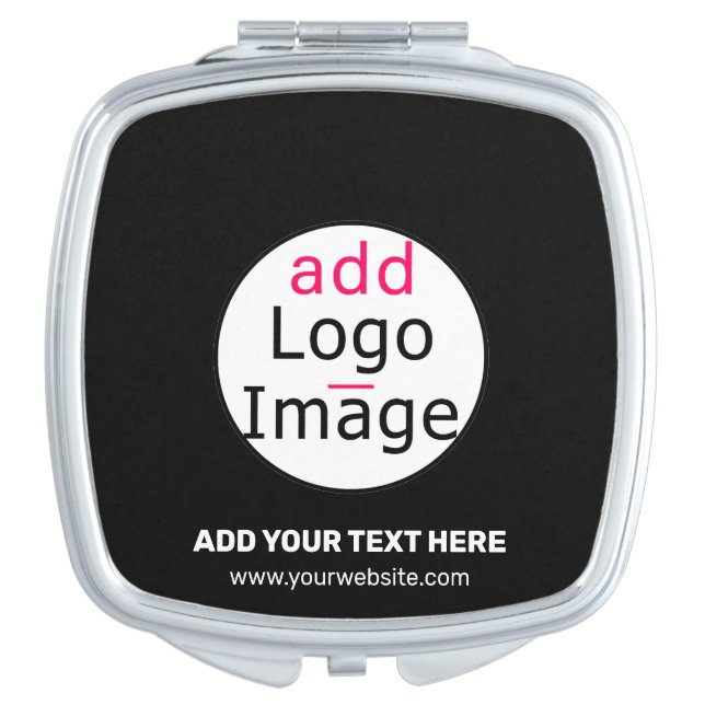 Trendy professional modern customizable logo black compact mirror (Front)