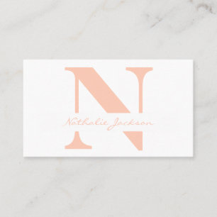 Trendy professional simple peach monogrammed business card