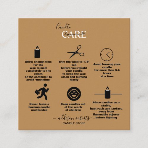 Trendy Professional Terracotta Boho  Candle Care Square Business Card