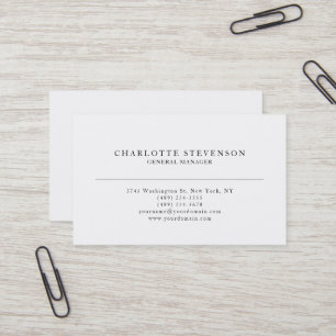 Trendy Professional White Plain Simple Minimalist Business Card