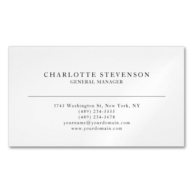 Trendy Professional White Plain Simple Minimalist Business Card Magnet (Front)