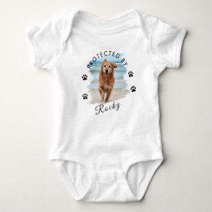 Trendy Protected By Dog Custom Photo and text      Baby Bodysuit