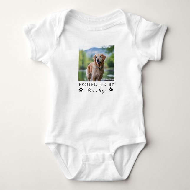 Trendy Protected By Dog Custom Photo and text      Baby Bodysuit (Front)