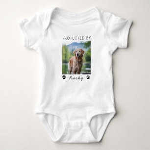 Trendy Protected By Dog Custom Photo and text Baby Bodysuit