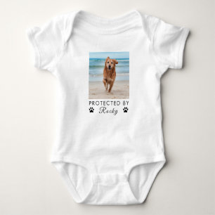 Trendy Protected By Dog Custom Photo and text Baby Bodysuit