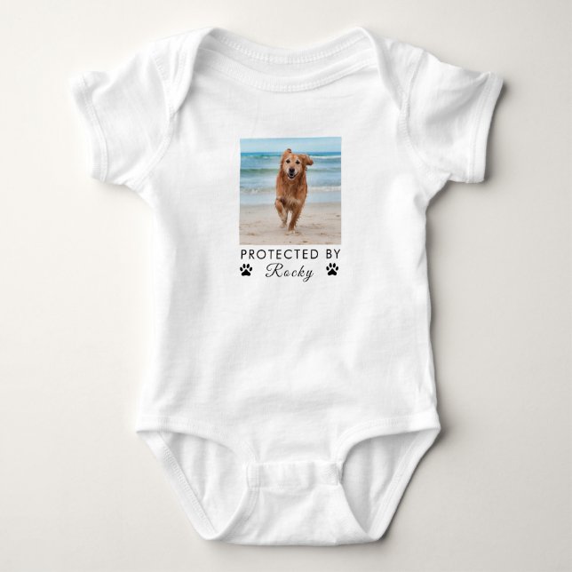 Trendy Protected By Dog Custom Photo and text      Baby Bodysuit (Front)