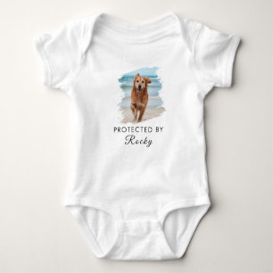 Trendy Protected By Dog Custom Photo and text      Baby Bodysuit