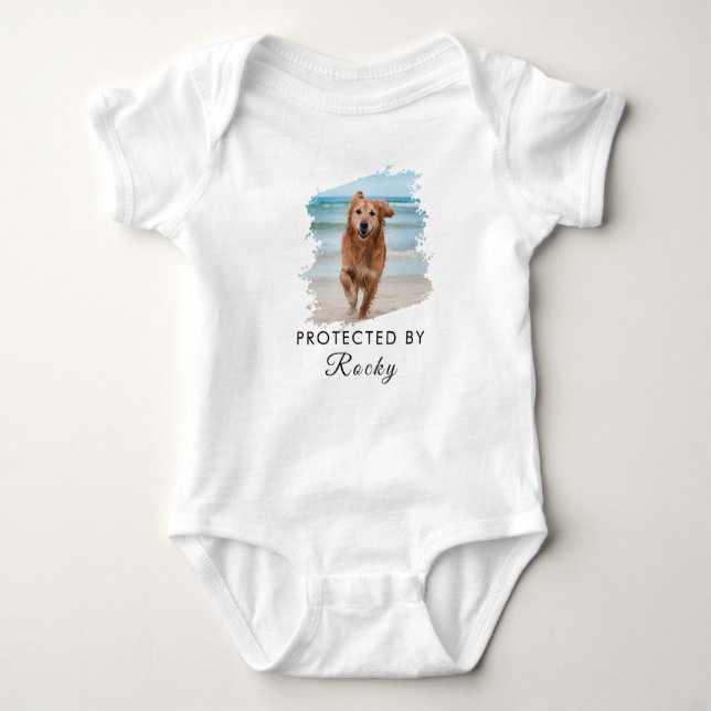 Trendy Protected By Dog Custom Photo and text      Baby Bodysuit (Front)