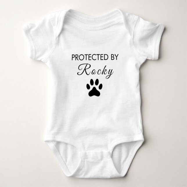 Trendy Protected By Dog Personalized  Baby Bodysuit (Front)