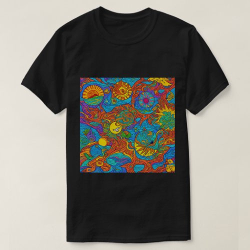 Trendy Psychedelic Fantasy Black T_Shirt  Design 1
