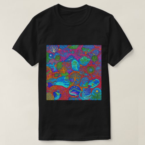 Trendy Psychedelic Fantasy Black T_Shirt Design 10