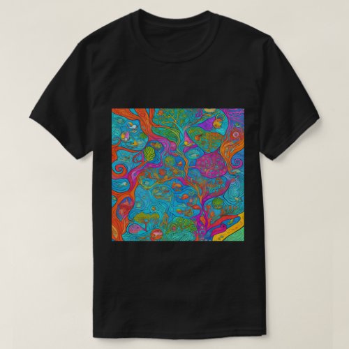 Trendy Psychedelic Fantasy Black T_Shirt Design 11
