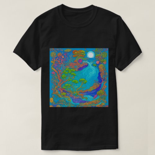 Trendy Psychedelic Fantasy Black T_Shirt Design 12