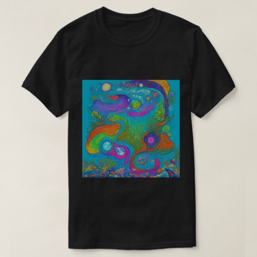 Trendy Psychedelic Fantasy Black T_Shirt Design 13