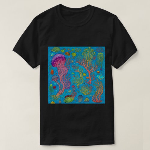 Trendy Psychedelic Fantasy Black T_Shirt Design 15