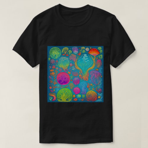 Trendy Psychedelic Fantasy Black T_Shirt Design 16