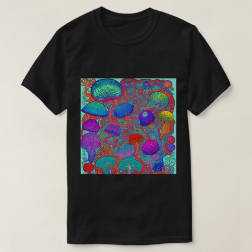 Trendy Psychedelic Fantasy Black T_Shirt Design 18