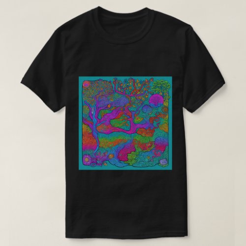 Trendy Psychedelic Fantasy Black T_Shirt Design 20