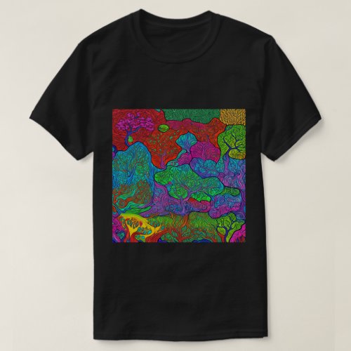 Trendy Psychedelic Fantasy Black T_Shirt Design 21