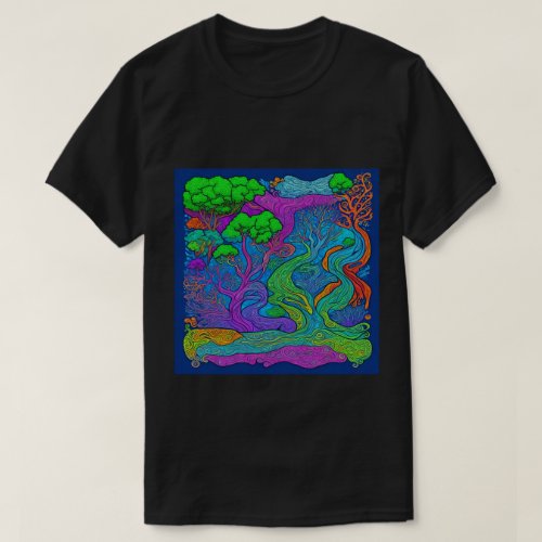 Trendy Psychedelic Fantasy Black T_Shirt Design 22