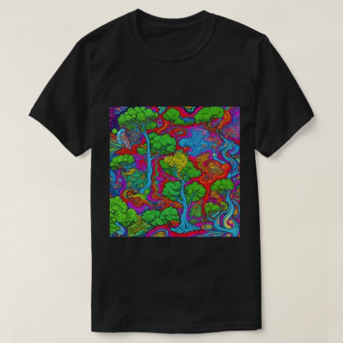 Trendy Psychedelic Fantasy Black T_Shirt Design 23