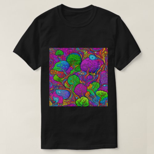 Trendy Psychedelic Fantasy Black T_Shirt Design 24