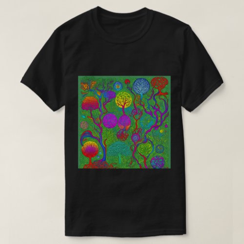 Trendy Psychedelic Fantasy Black T_Shirt Design 25