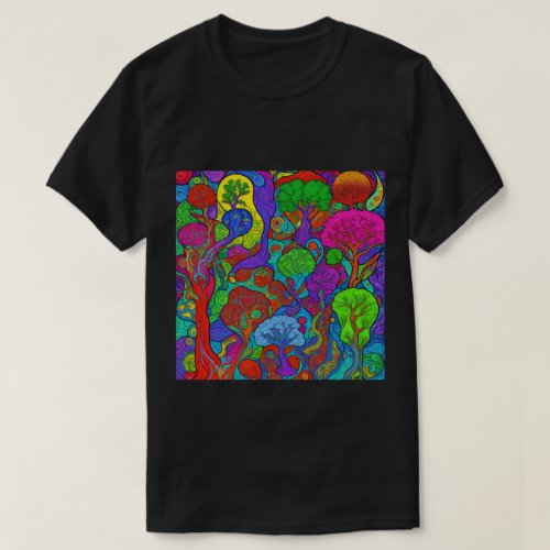 Trendy Psychedelic Fantasy Black T_Shirt Design 26