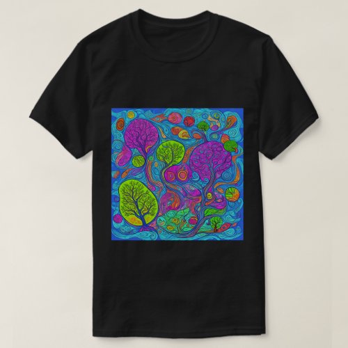Trendy Psychedelic Fantasy Black T_Shirt Design 27