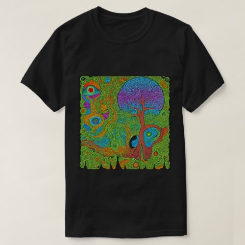 Trendy Psychedelic Fantasy Black T_Shirt Design 28