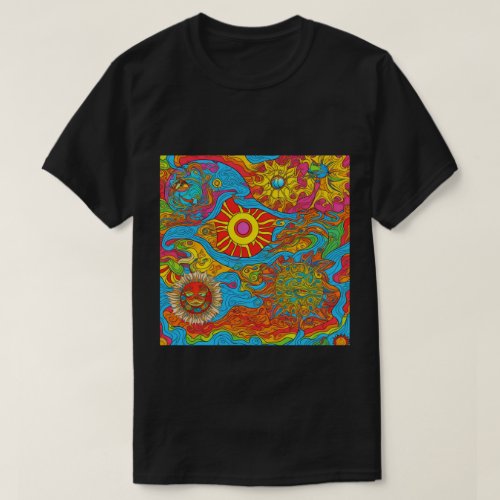 Trendy Psychedelic Fantasy Black T_Shirt  Design 3