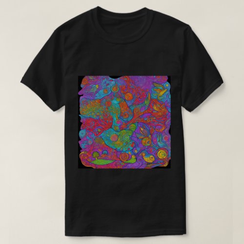 Trendy Psychedelic Fantasy Black T_Shirt Design 30