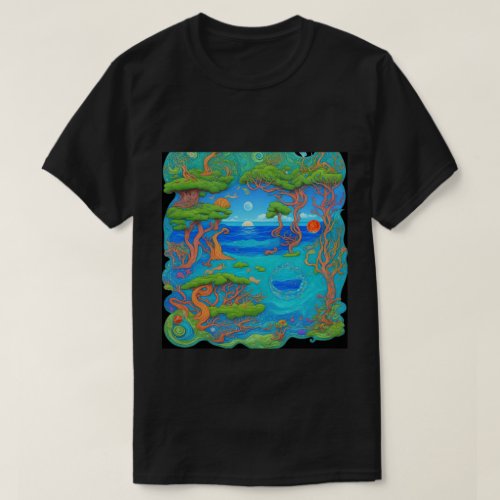 Trendy Psychedelic Fantasy Black T_Shirt Design 31