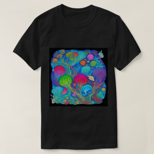 Trendy Psychedelic Fantasy Black T_Shirt Design 32