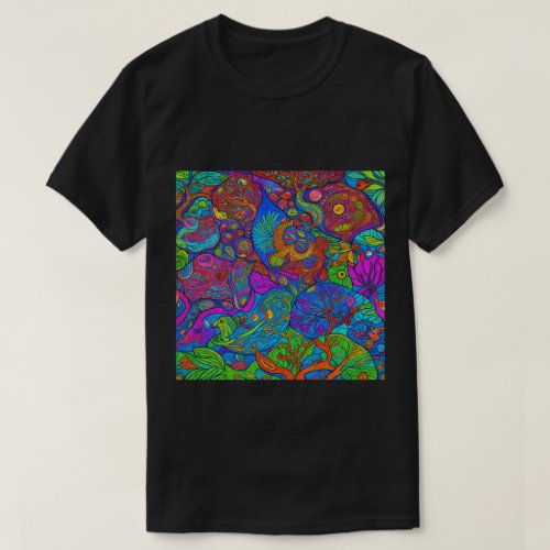 Trendy Psychedelic Fantasy Black T_Shirt  Design 5