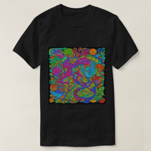 Trendy Psychedelic Fantasy Black T_Shirt  Design 6