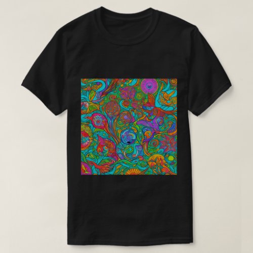 Trendy Psychedelic Fantasy Black T_Shirt  Design 7