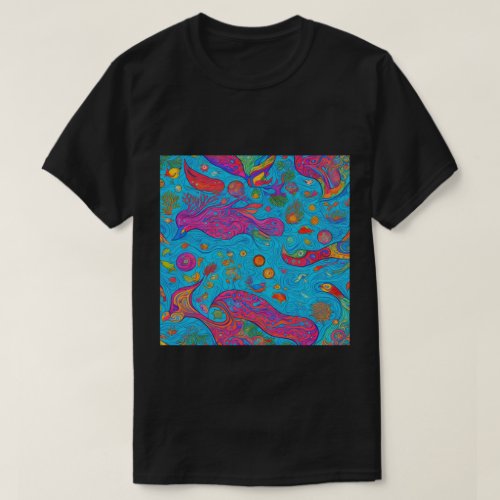 Trendy Psychedelic Fantasy Black T_Shirt  Design 8