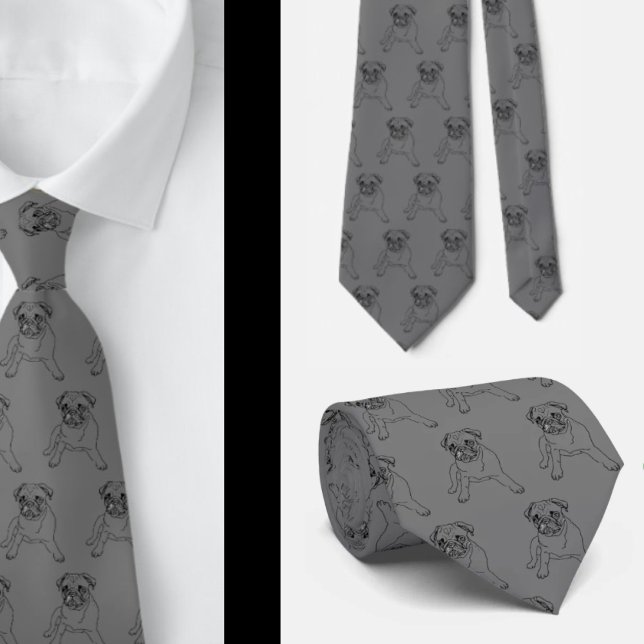 Trendy Pug Dog Gray Classic Modern Neck Tie (Creator Uploaded)