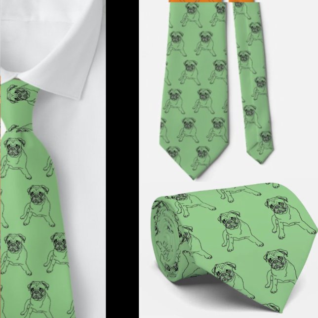 Trendy Pug Dog Green Classic Modern Neck Tie (Creator Uploaded)