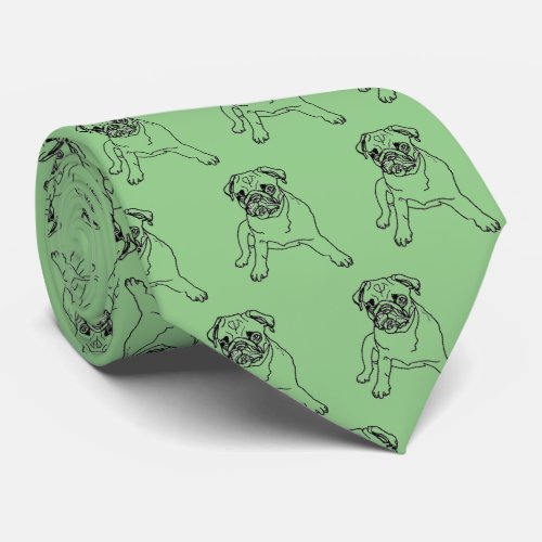 Trendy Pug Dog Green Classic Modern Neck Tie
