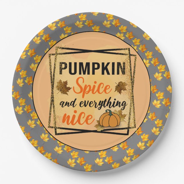 Trendy Pumpkin Spice Elegant Paper Plates (Front)