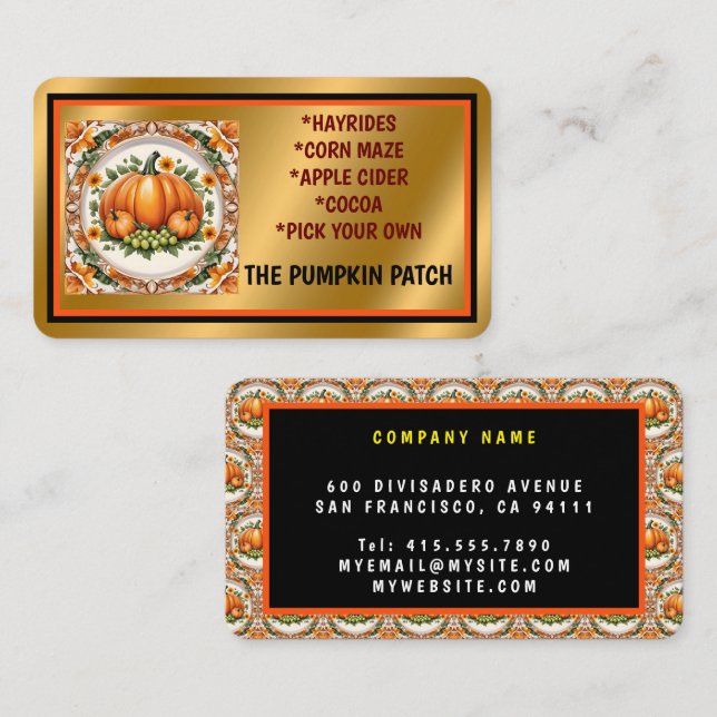 Trendy Pumpkin Thanksgiving Autumn Collection Business Card (Front/Back)